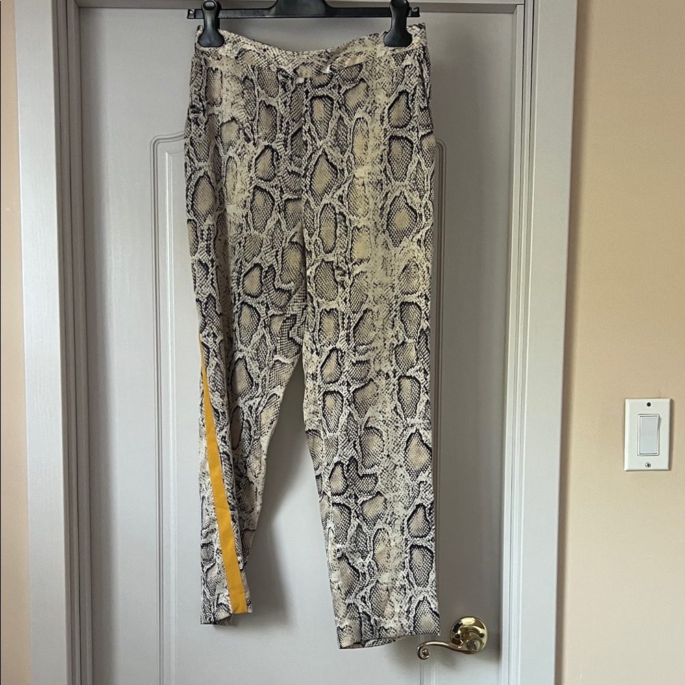 Zara Snake Print Pants with Yellow Stripe